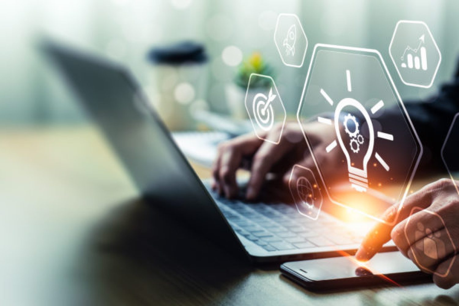 Start up new ideas, business growth with creative technology and creativity. Education, creativity, and problem-solving. Innovation, creative thinking, digital technology. New business idea concept.